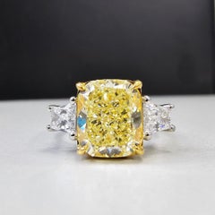 5 Carat Cushion Diamond Ring Fancy Yellow 14K Gold Rare Fancy-Color Splendour