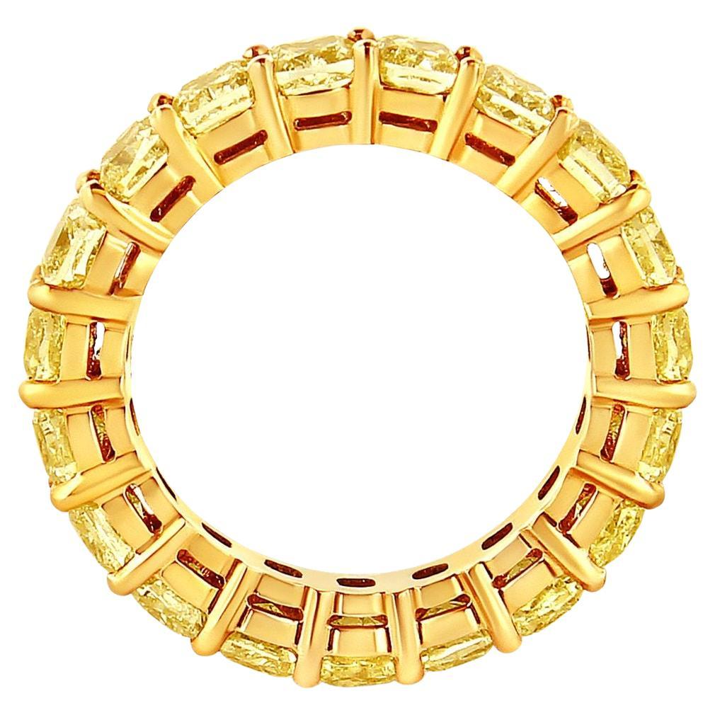 Contemporary 5 Carat Cushion Fancy Yellow Eternity Band Ring For Sale