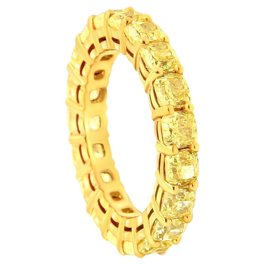 Cushion Cut 5 Carat Cushion Fancy Yellow Eternity Band Ring For Sale