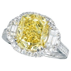 5 Carat Cushion Statement Fancy Yellow  A Crown-Worthy  Rarity Diamond Ring