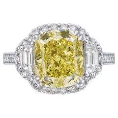 5 Carat Cushion Statement Fancy Yellow  A Crown-Worthy  Rarity Diamond Ring