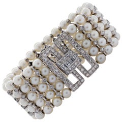 Vintage 5 Carat Diamond and Pearl Bracelet