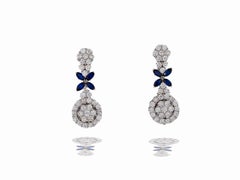 Bowtie, 5 Carat Diamond and Sapphire Dangle, White Gold Earrings