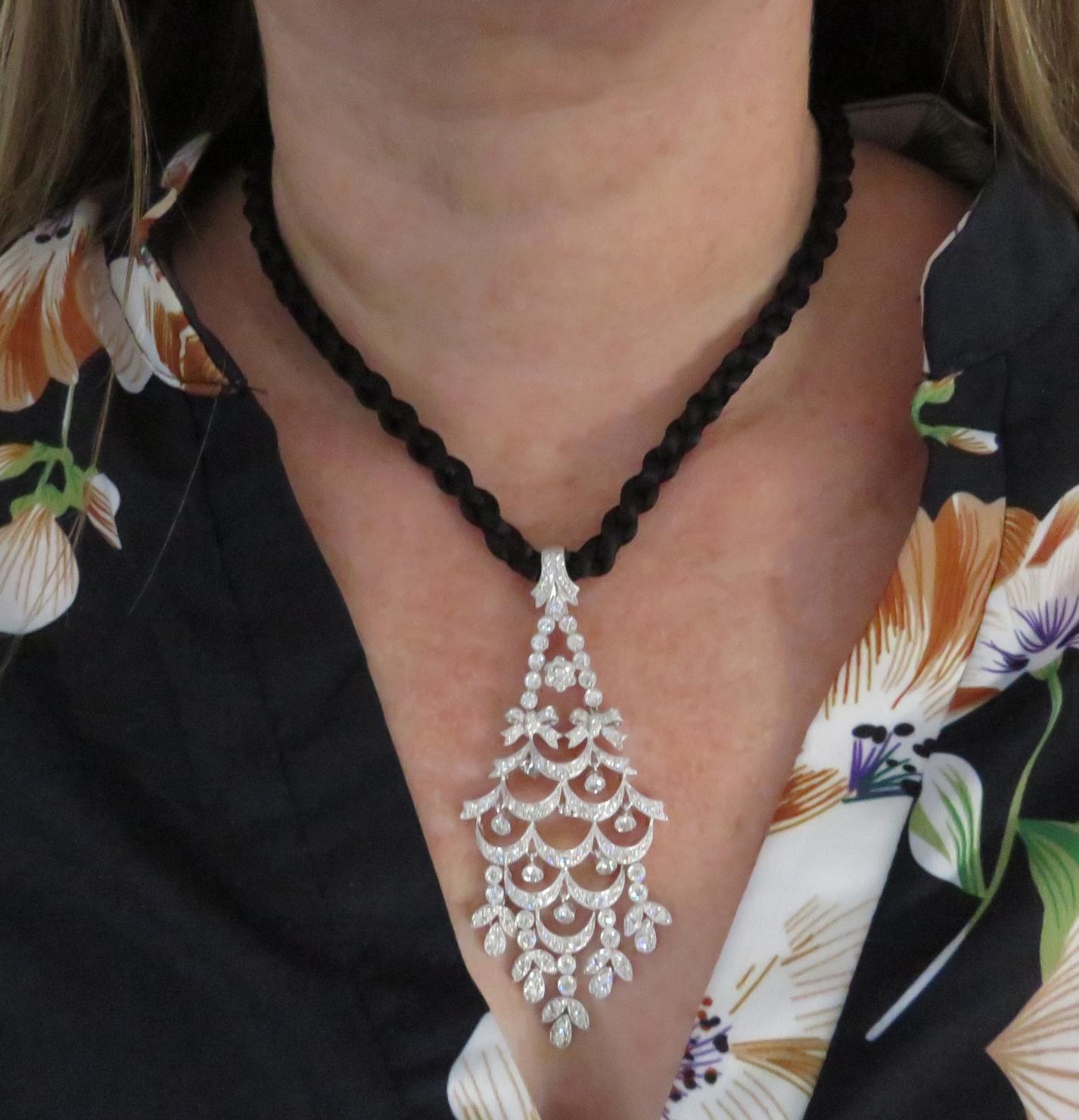 Modern 5 Carat Diamond Chandelier Pendant Necklace