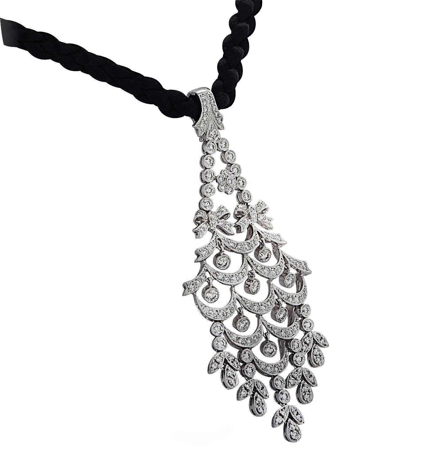 Round Cut 5 Carat Diamond Chandelier Pendant Necklace