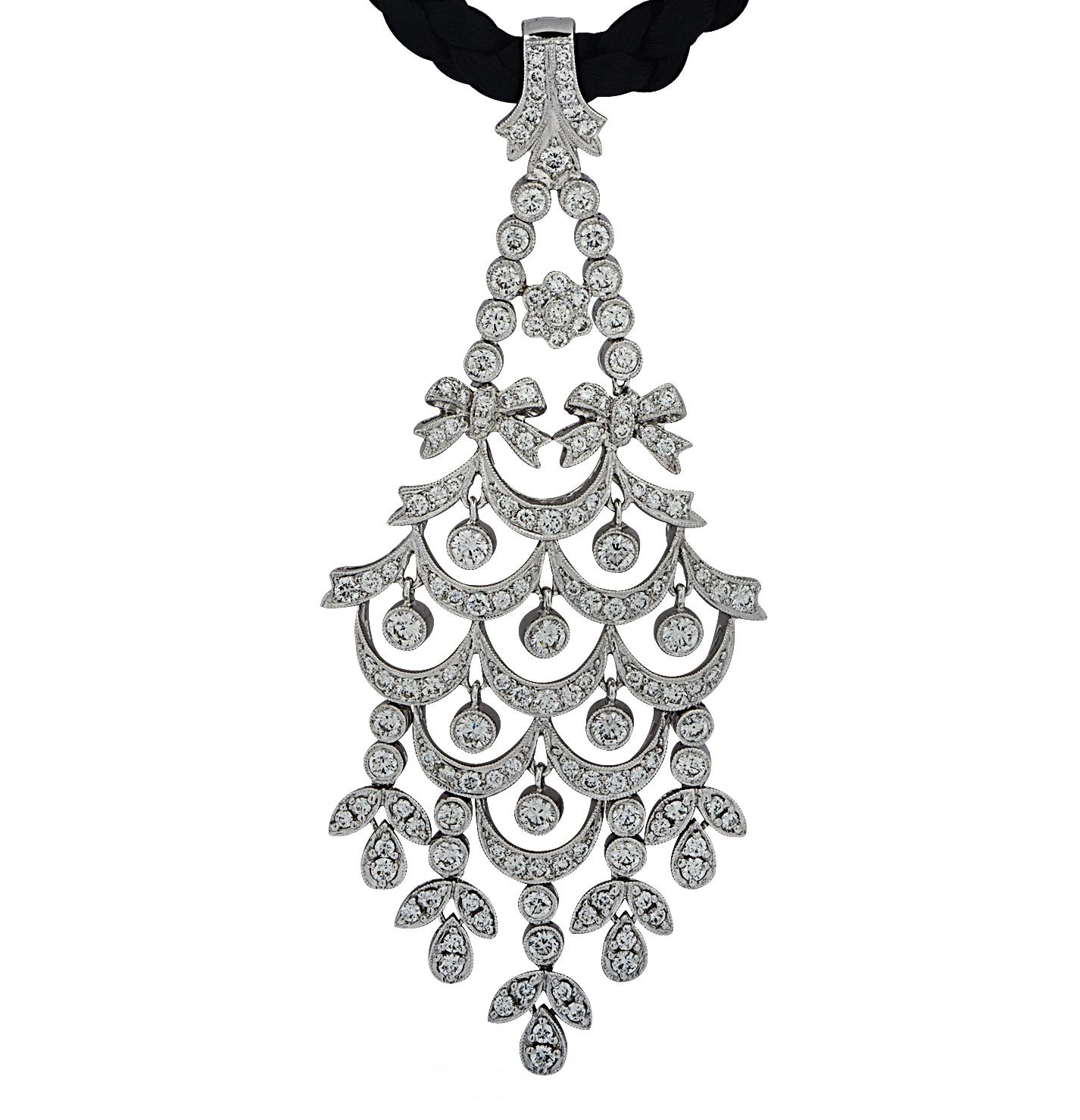 5 Carat Diamond Chandelier Pendant Necklace In Excellent Condition In Miami, FL