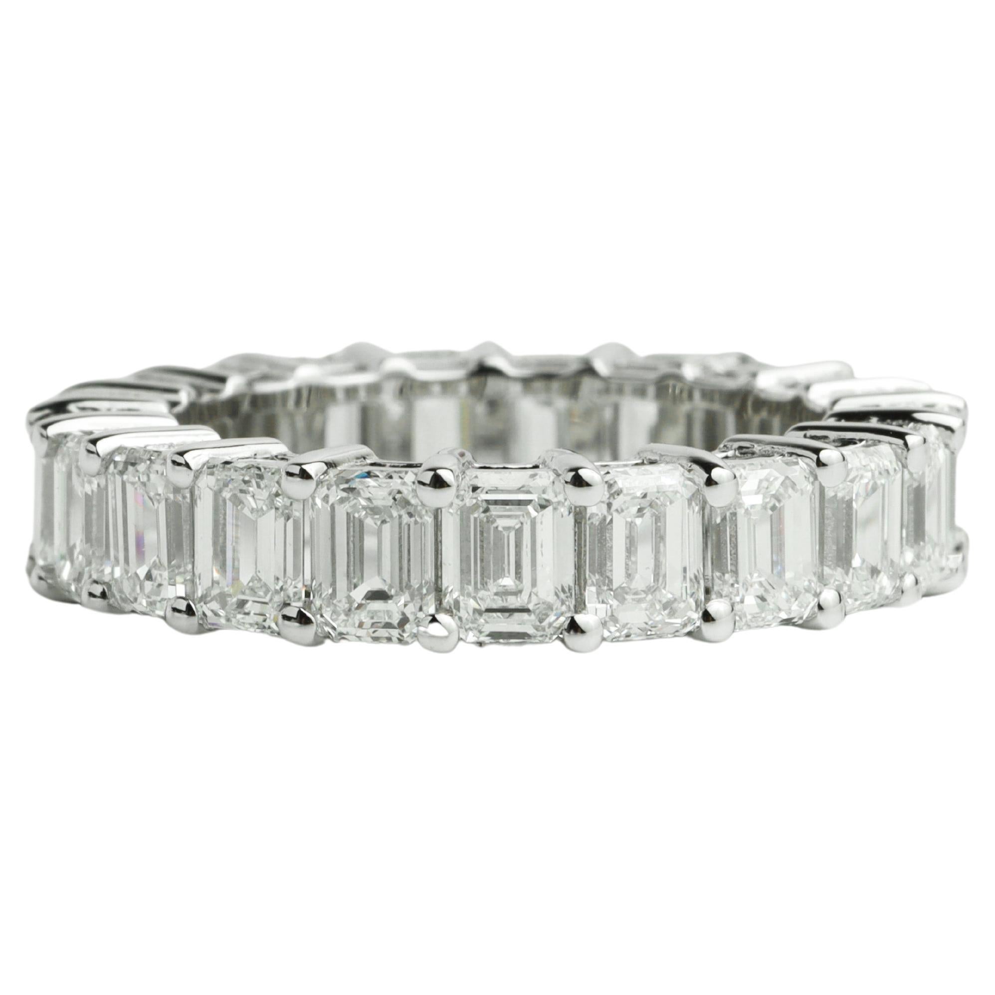 5 Carat Diamond Emerald Cut Wedding Band in 18k White Gold, F G VS Diamond Ring