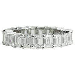 5 Carat Diamond Emerald Cut Wedding Band in 18k White Gold, F G VS Diamond Ring