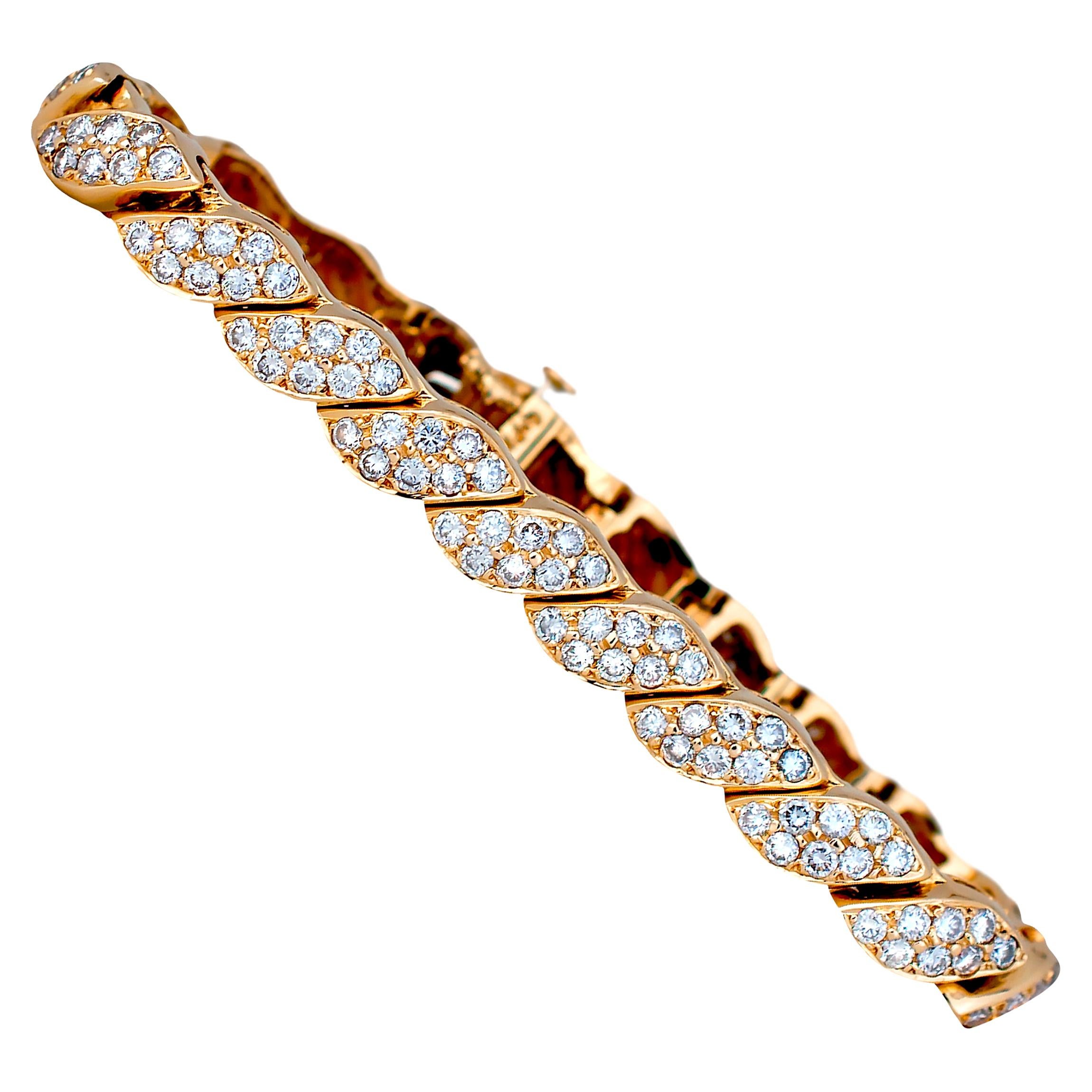 5 Carat Diamond Leaf Bracelet Yellow Gold Bracelet For Sale