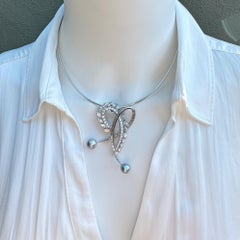 4.5ct Diamond & Akoya Pearl "Mad Heart" Pendant in Platinum on 14K Omega Chain