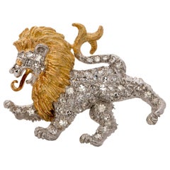 .5 Carat Diamond, Platinum and 18 Karat Gold Lion Pin Brooch