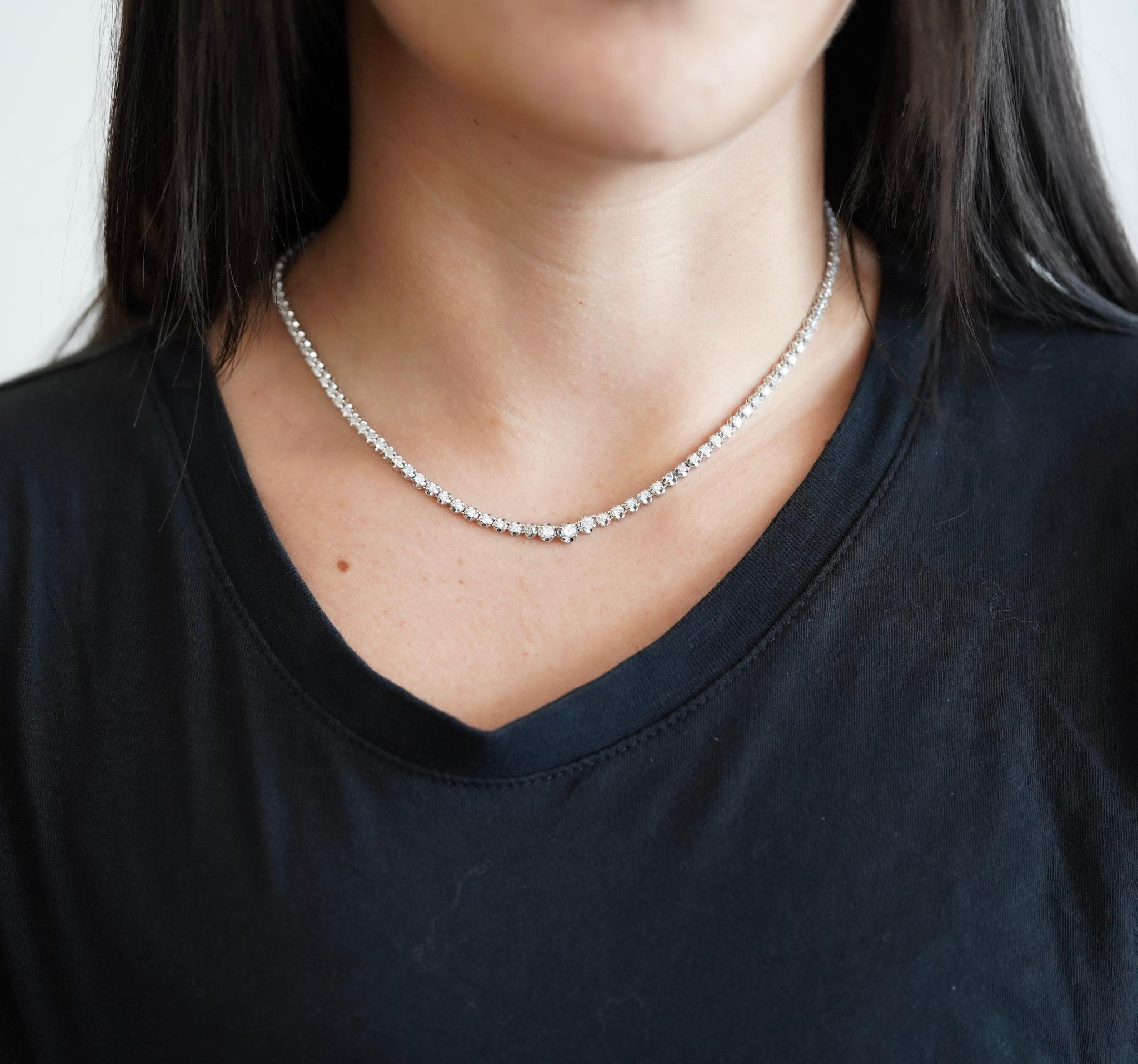 Modern 5 Carat Diamond Platinum Graduated Tennis Choker Necklace 16