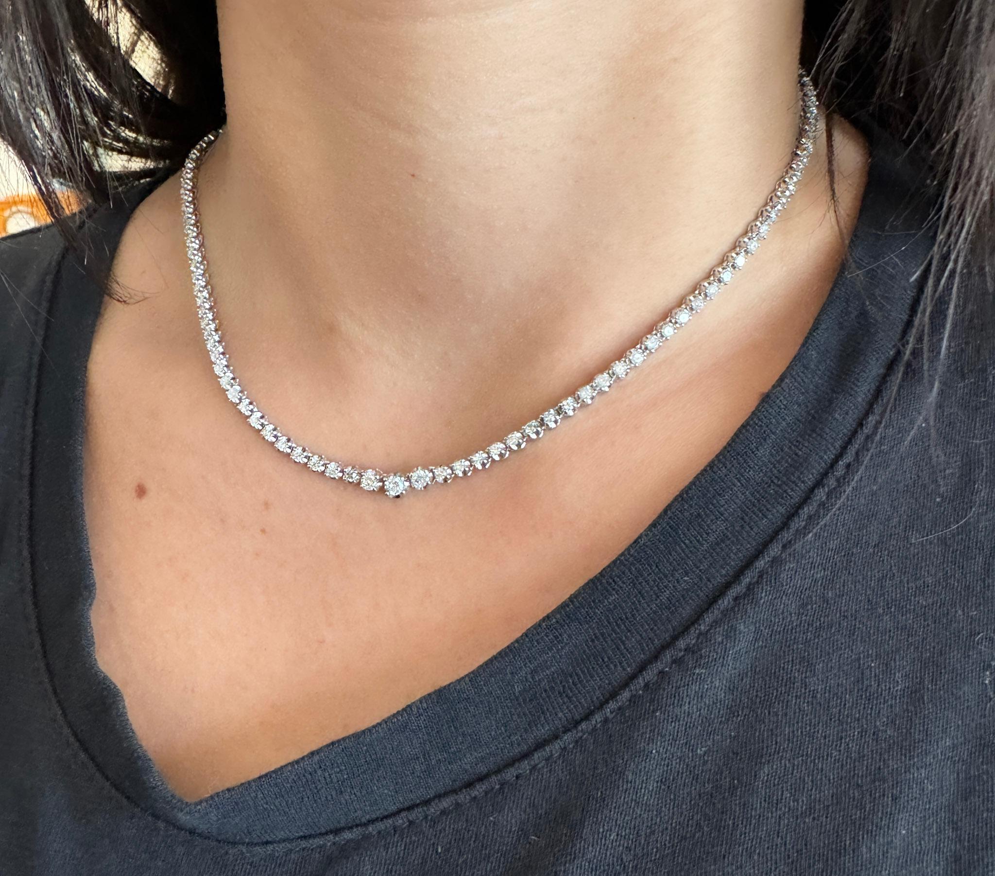 Round Cut 5 Carat Diamond Platinum Graduated Tennis Choker Necklace 16
