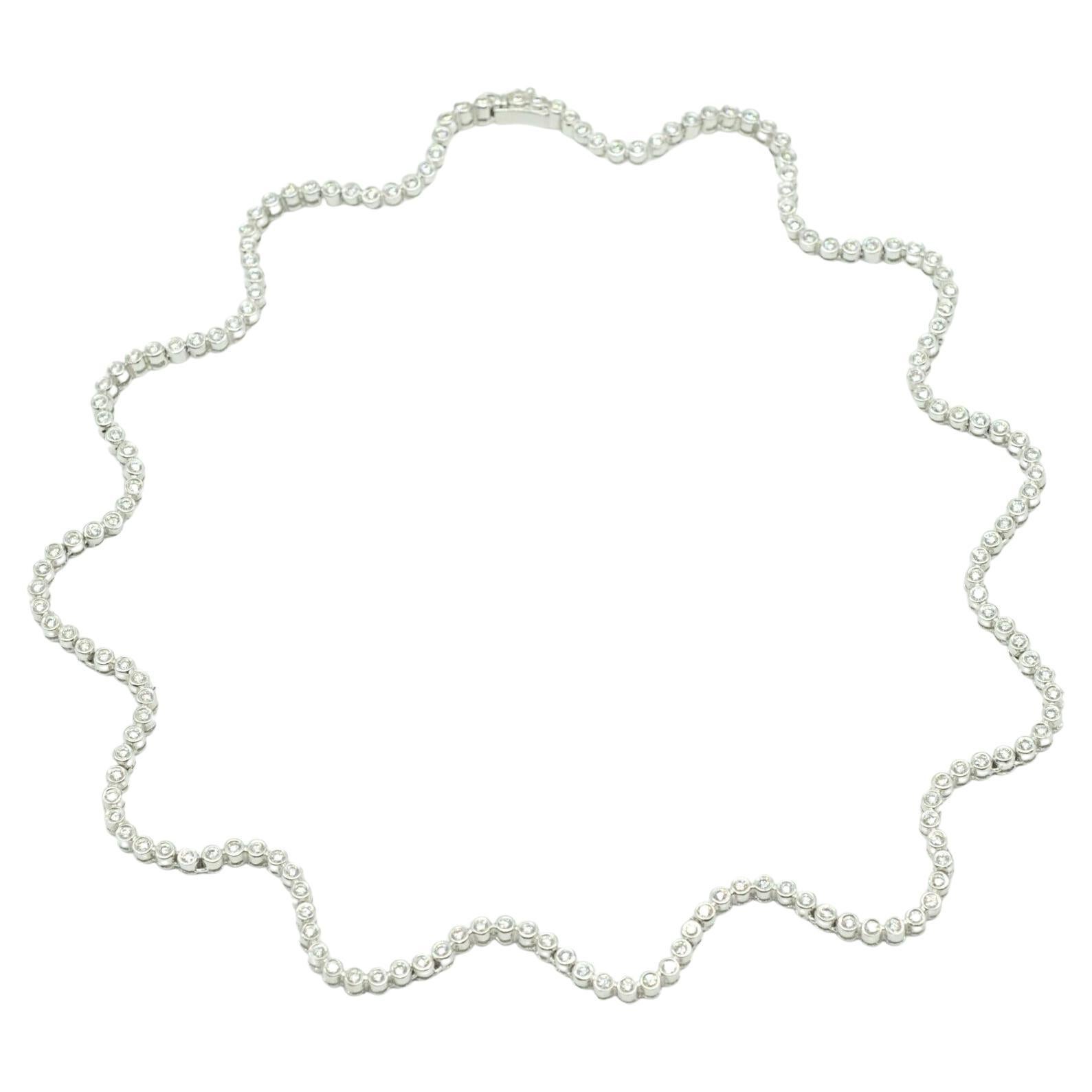 5 Carat Diamond S-Wave Bezel Set "Tennis Necklace" in 18K White Gold