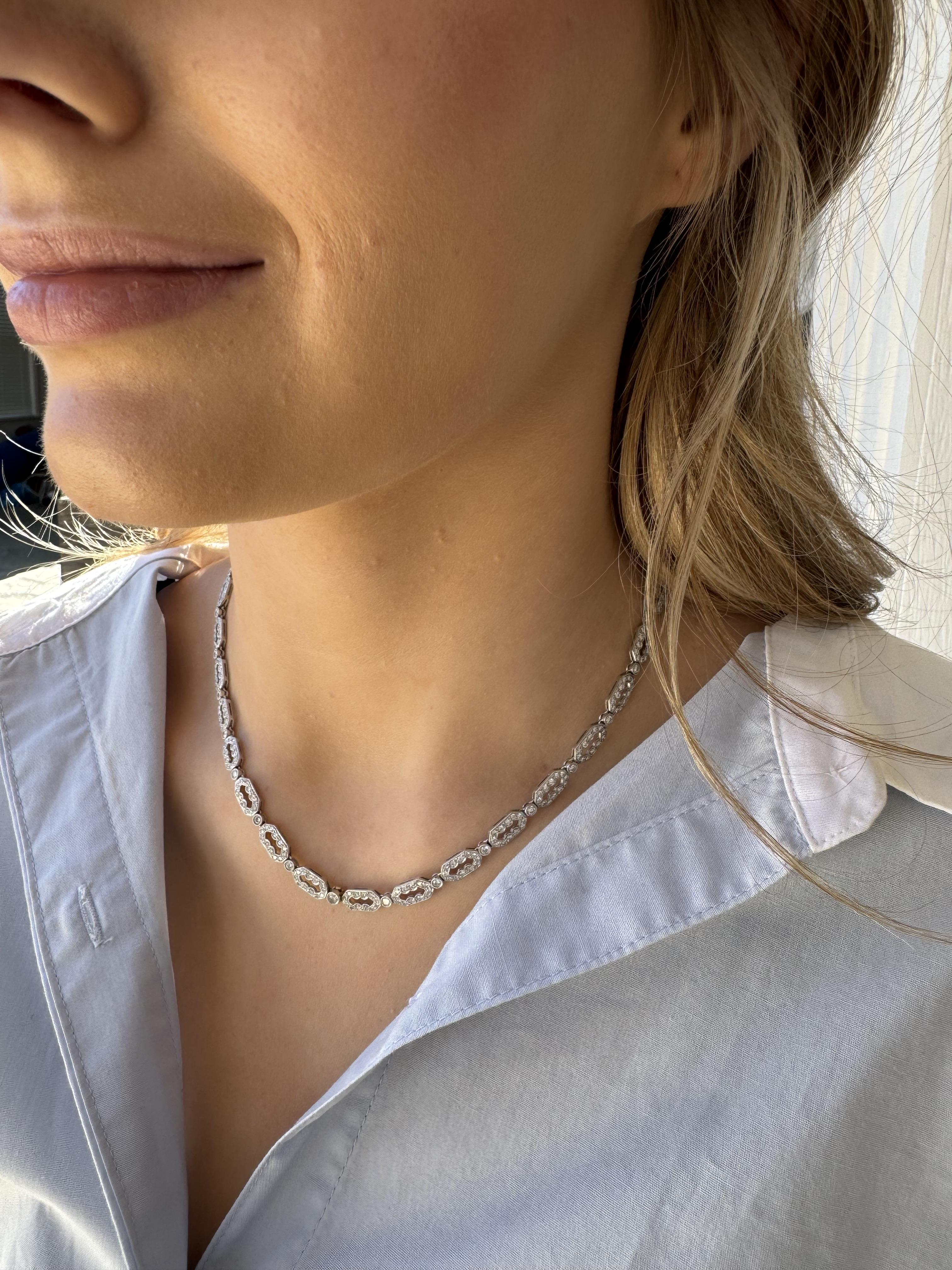 Contemporary 5 Carat Diamond Tennis Necklace 18K White Gold