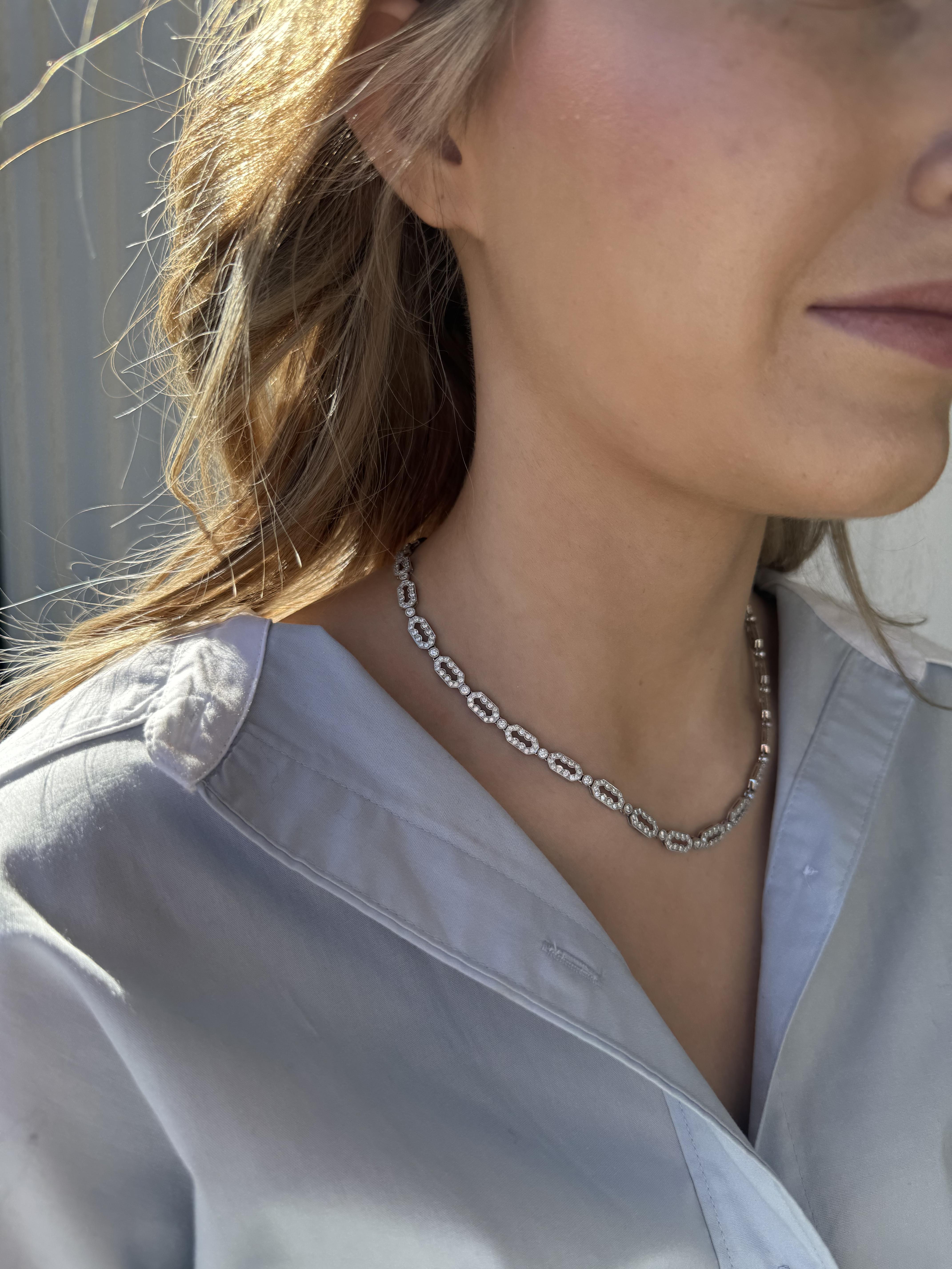 Brilliant Cut 5 Carat Diamond Tennis Necklace 18K White Gold