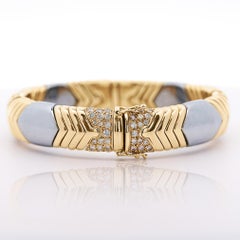 5 Carat Diamond Vintage Italian 18K Gold and Steel Bangle