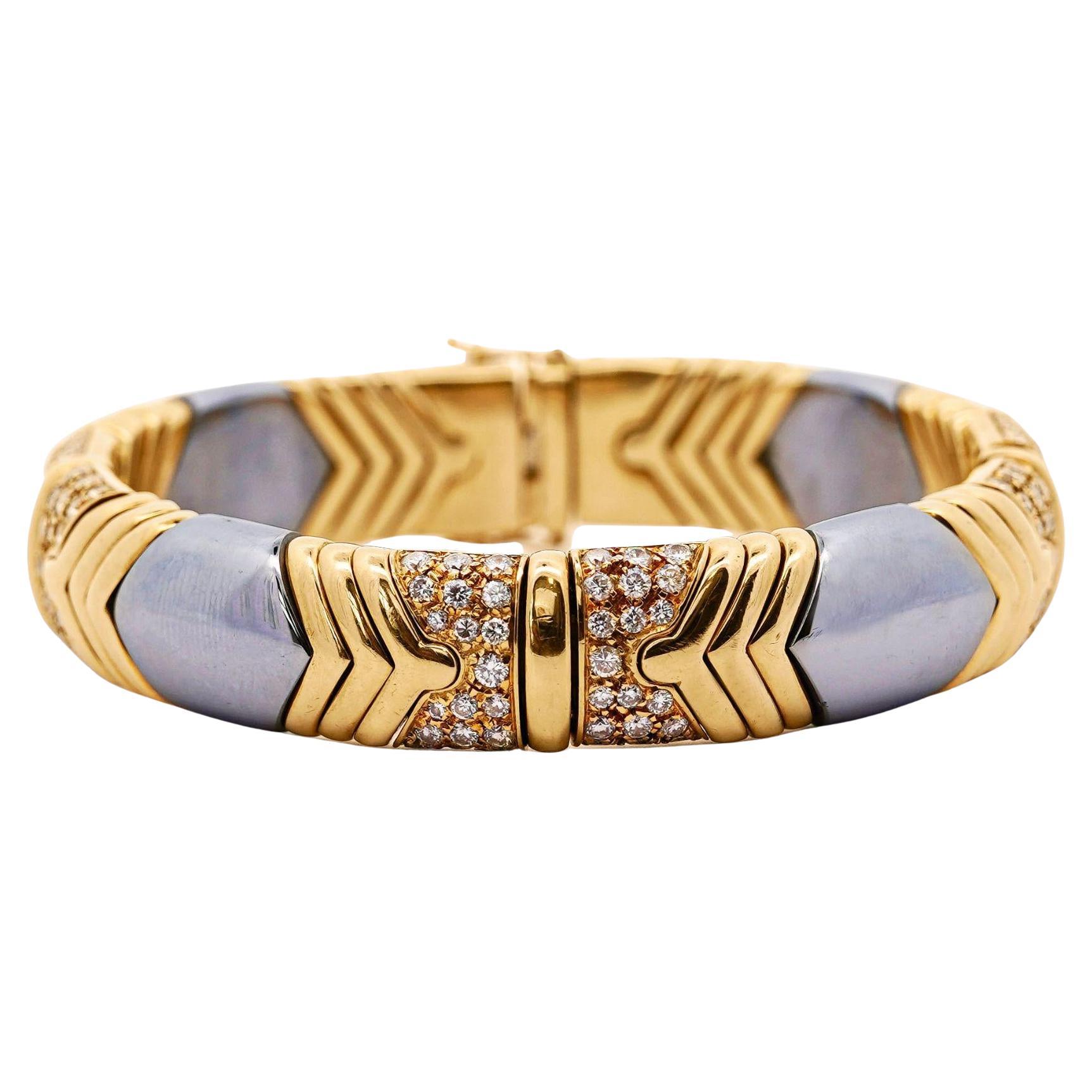 5 Karat Diamant Vintage Italienisch 18K Gold und Stahl Armreif