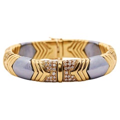 5 Carat Diamond Vintage Italian 18K Gold and Steel Bangle