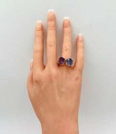 5 Carat Each Purple Spinel Twin Ring in 18K Yellow Gold