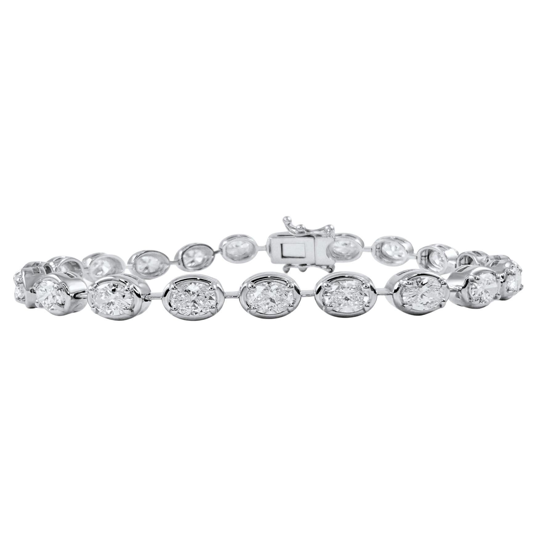 Pulsera de tenis con diamantes ovalados, engastados en bisel, de 5 quilates, oro blanco de 14 quilates