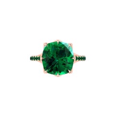 Bague en or rose 18 carats avec tourmaline verte électrique de 5 carats