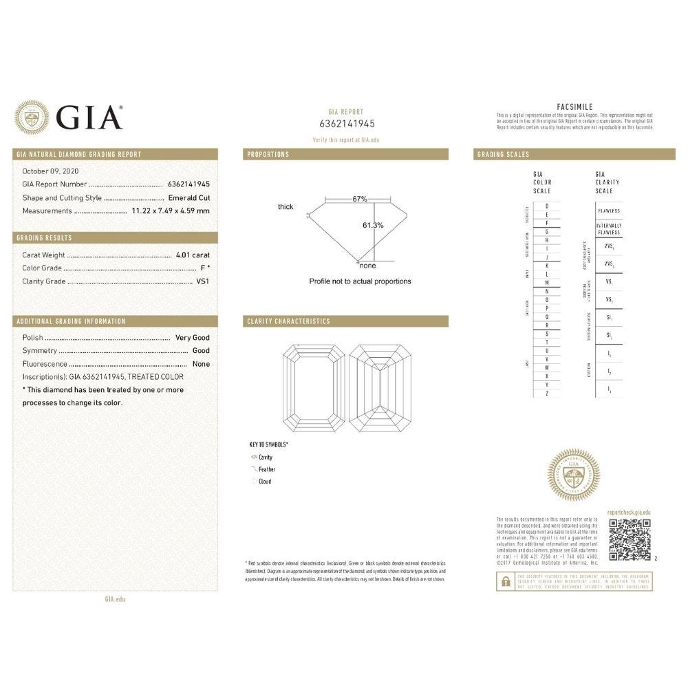 Bague de fiançailles avec diamant taille émeraude de 5 carats certifié GIA F VS1 Neuf - En vente à New York, NY