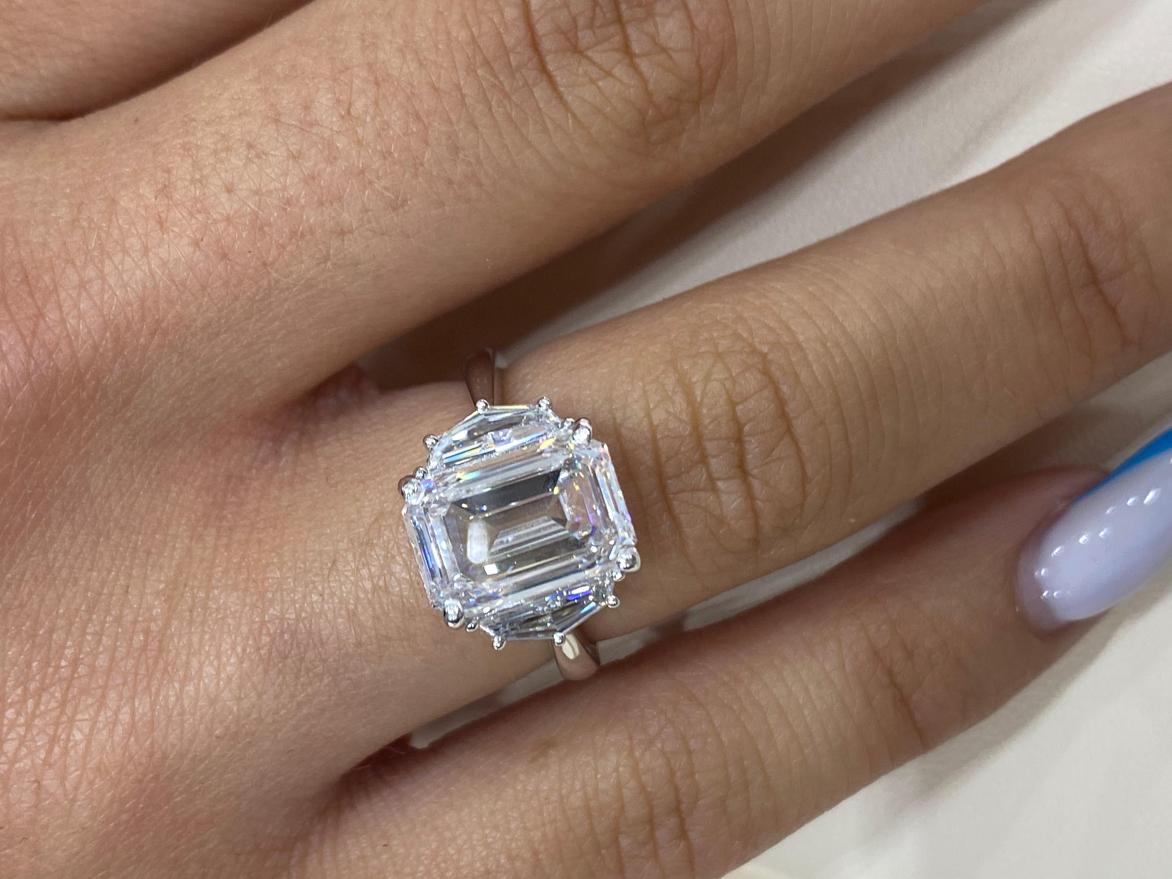 5 Carat Emerald Cut Diamond Engagement Ring GIA Certified F VS1 For Sale 2