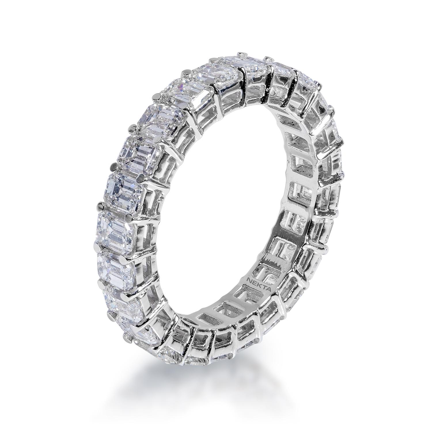 Eternity Band Diamond for Male:
Carat Weight: 4.67 Carats
Style: Emerald Cut

Setting: Shared Prong
Metal: 14 Karat White Gold 3.90 grams

Total Carat Weight: 4.67 Carats