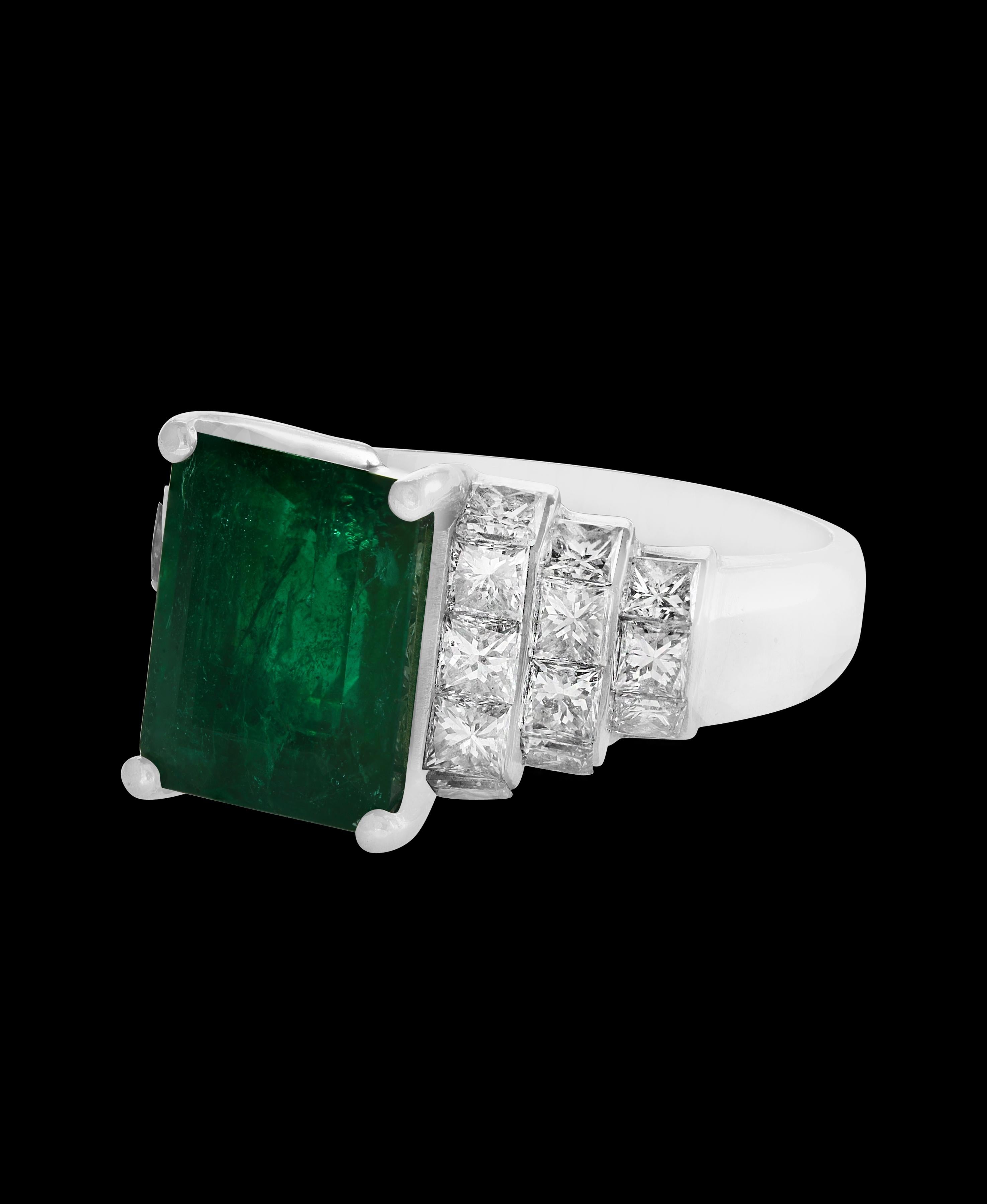 5 Carat Emerald Cut Emerald and Diamond Ring Platinum, Estate In Excellent Condition In New York, NY