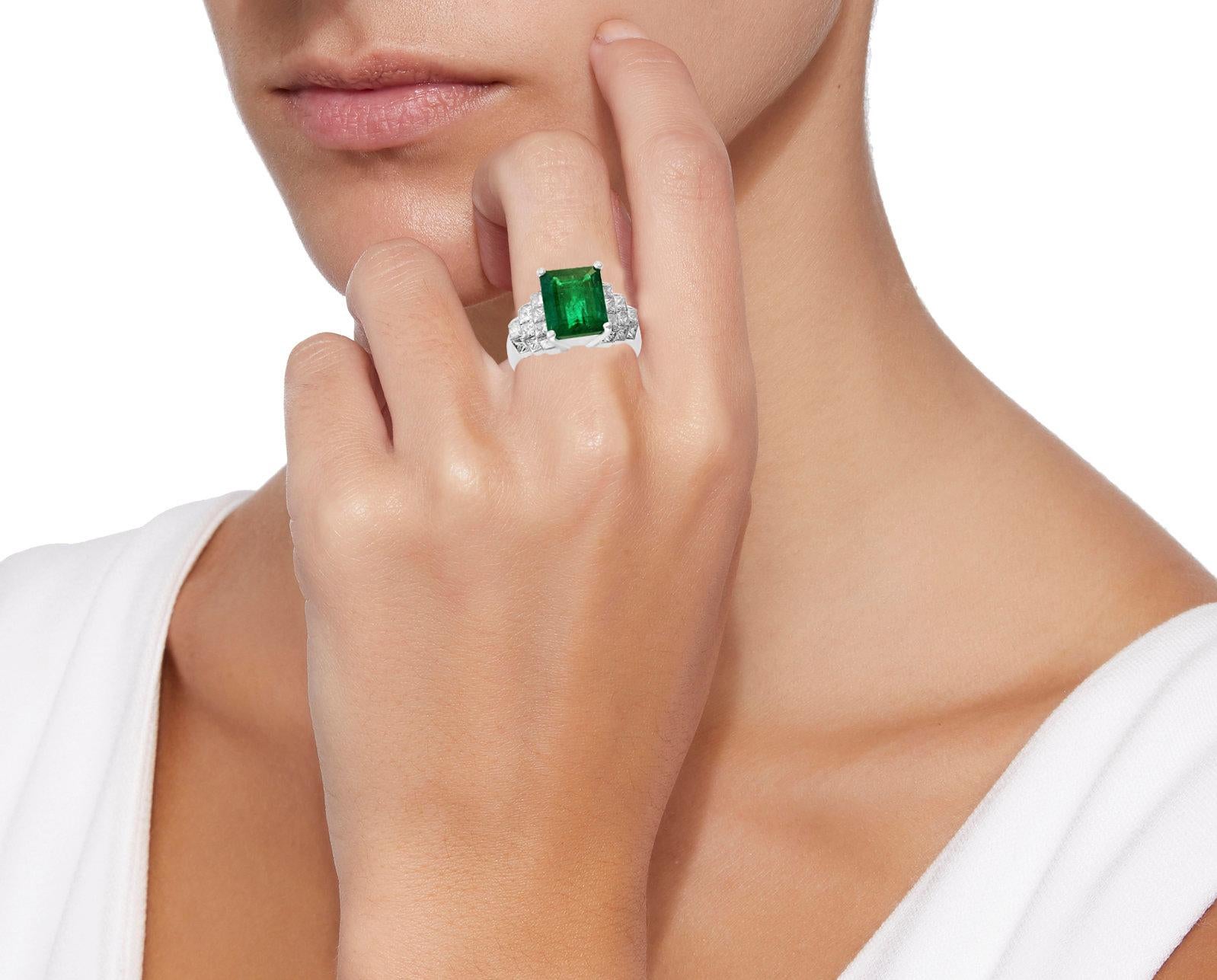Women's 5 Carat Emerald Cut Emerald and Diamond Ring Platinum, Estate