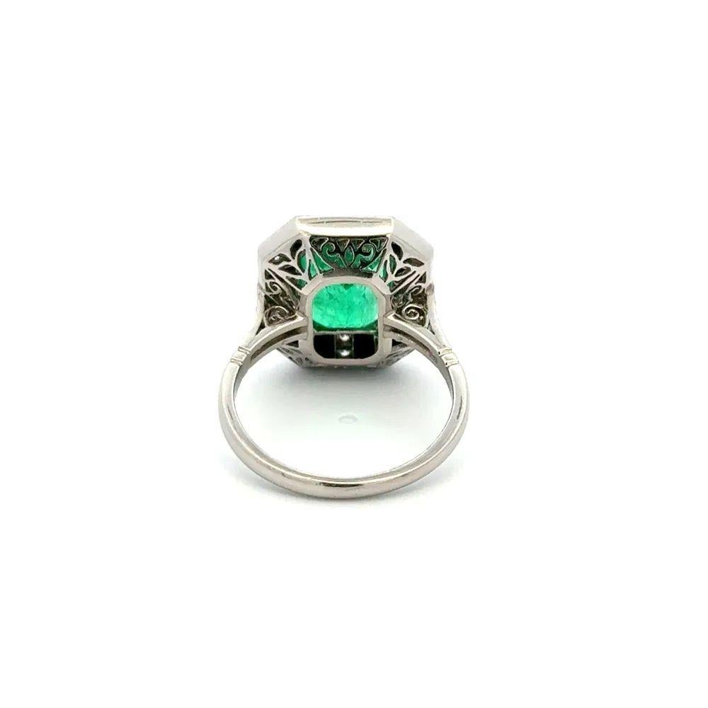 Anello con smeraldo da 5 carati, onice e diamante in platino Vintage In condizioni ottime in vendita a Montreal, QC