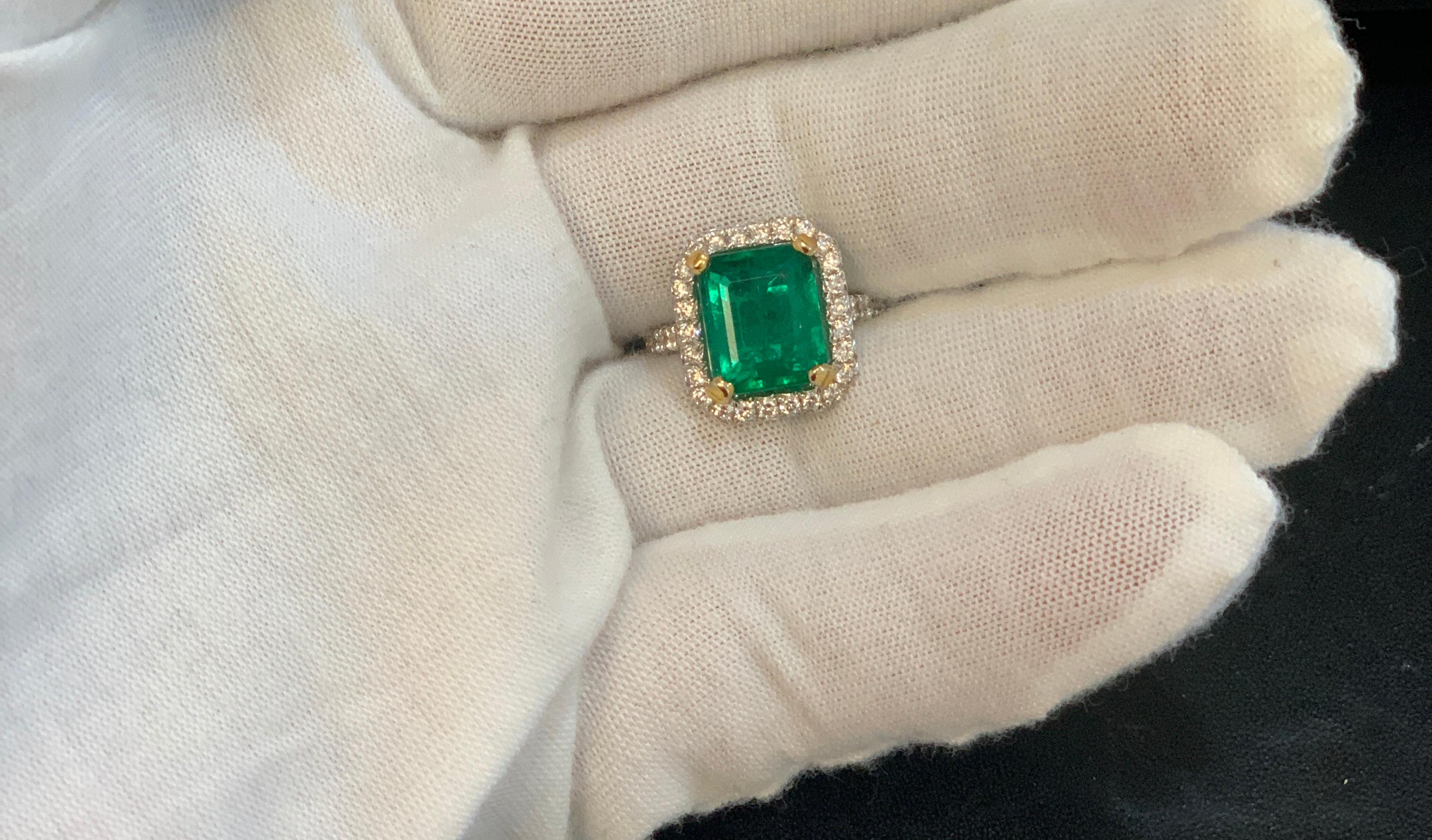 5 Carat Emerald Cut  Natural Emerald and Diamond 18 Karat Gold Ring Estate 5