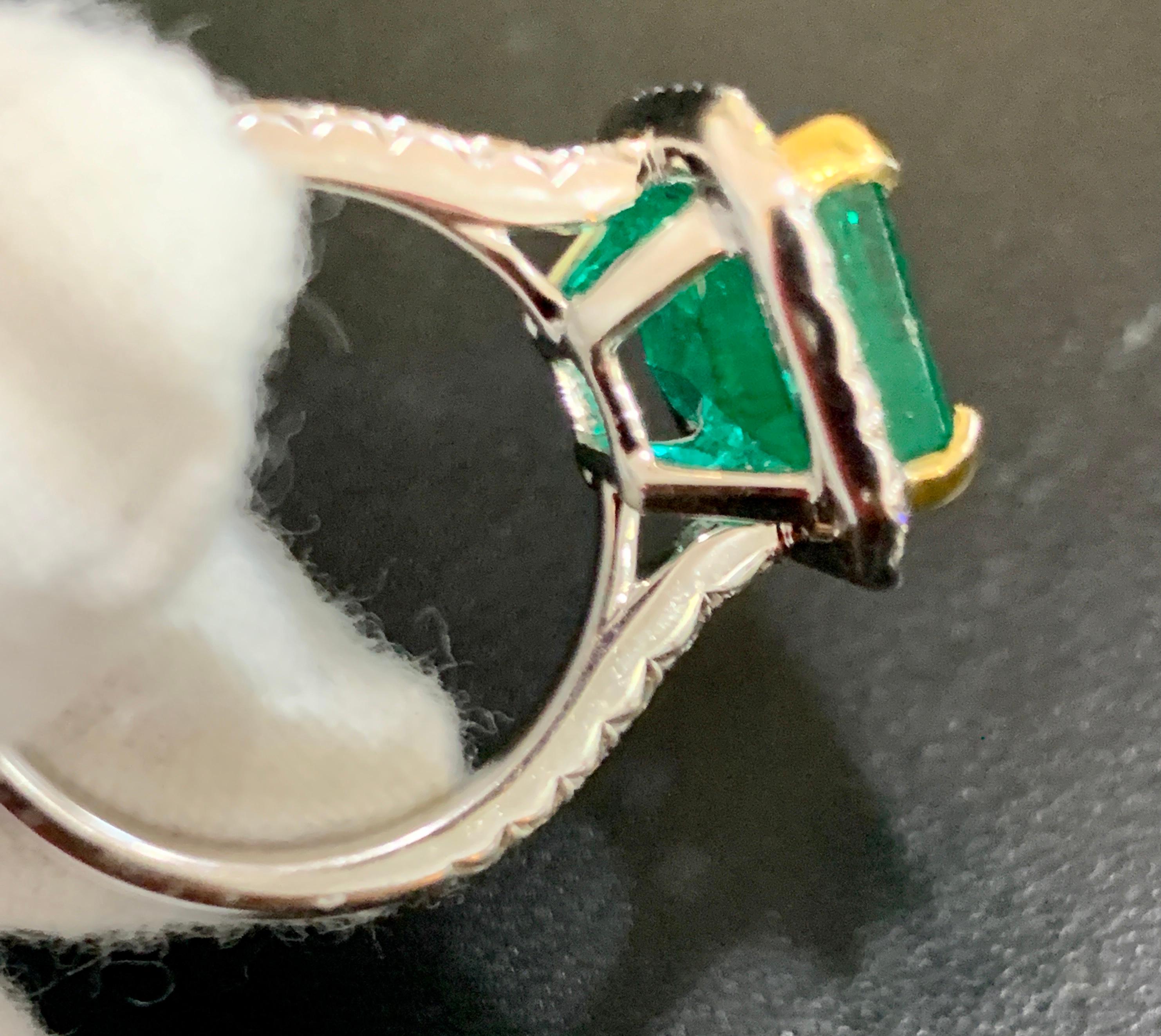 5 Carat Emerald Cut  Natural Emerald and Diamond 18 Karat Gold Ring Estate 1