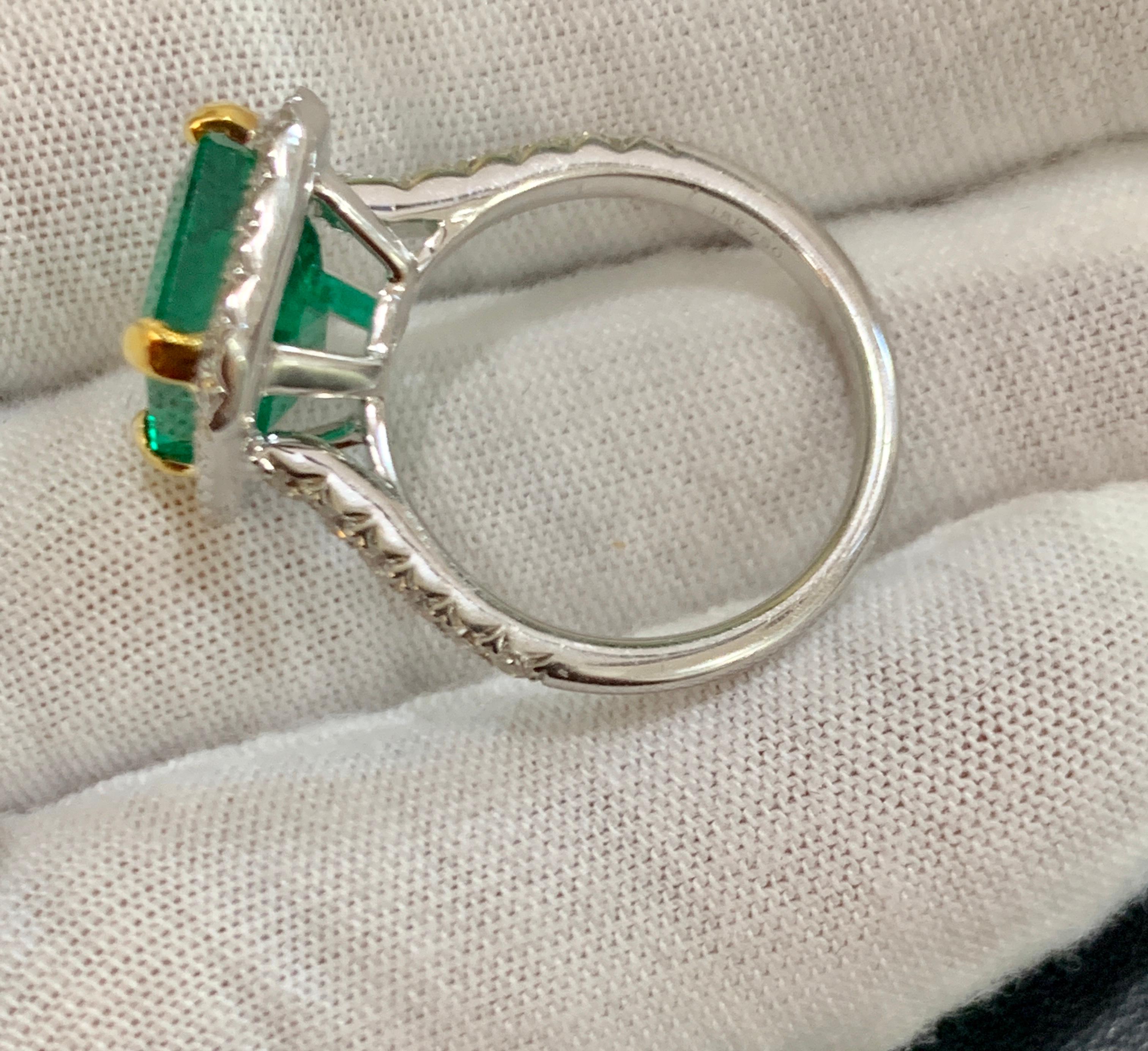 5 Carat Emerald Cut  Natural Emerald and Diamond 18 Karat Gold Ring Estate 4
