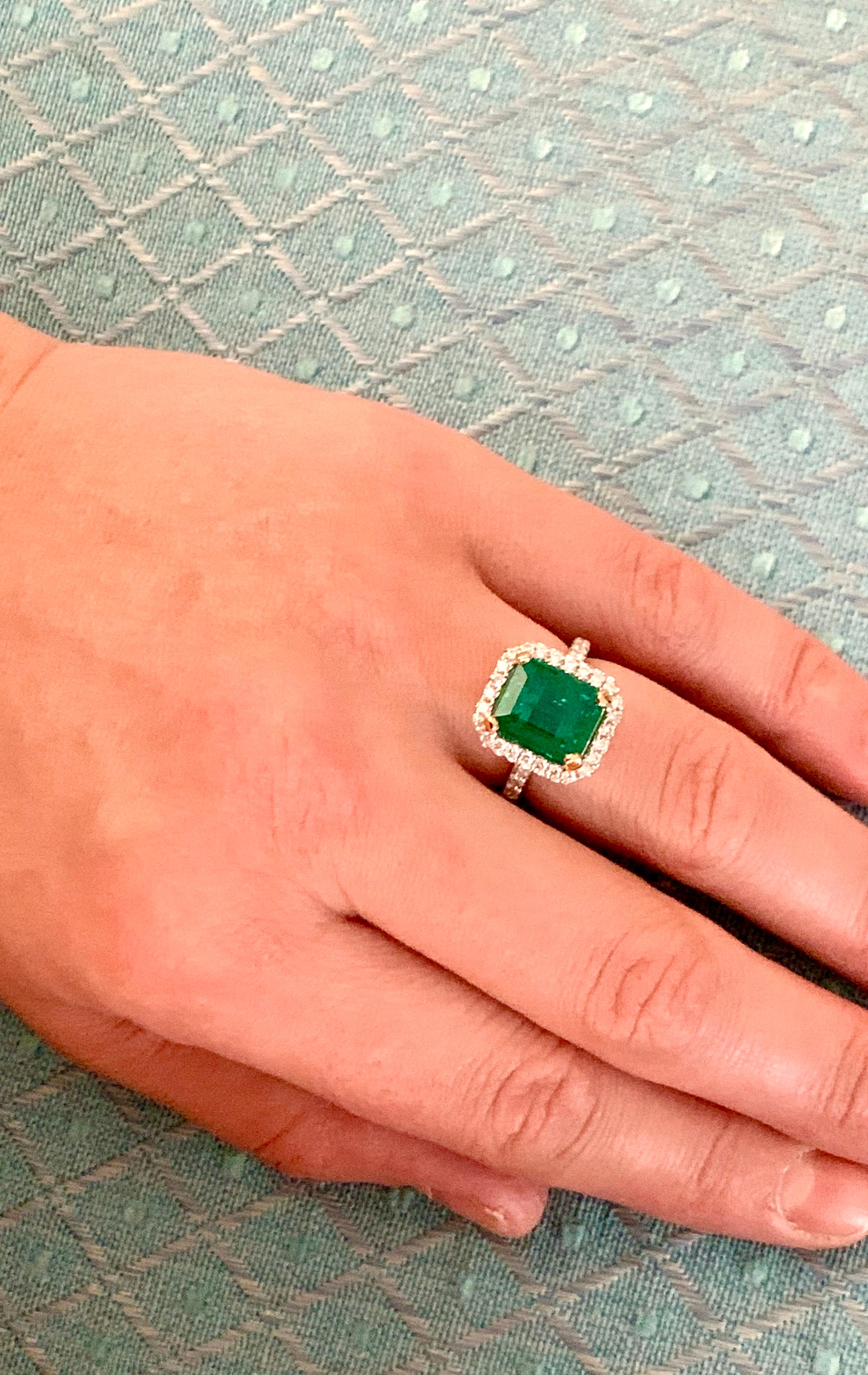 5 Carat Emerald Cut  Natural Emerald and Diamond 18 Karat Gold Ring Estate 8