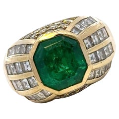 Vintage 5-Carat Emerald Diamond 18 Karat Yellow Gold Statement Cocktail Ring