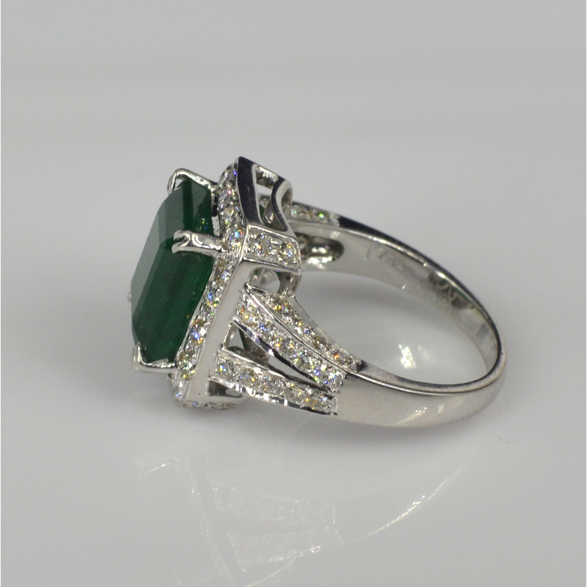 For Sale:  5 Carat Emerald Diamond Engagement Ring, Emerald Statement Ring 4