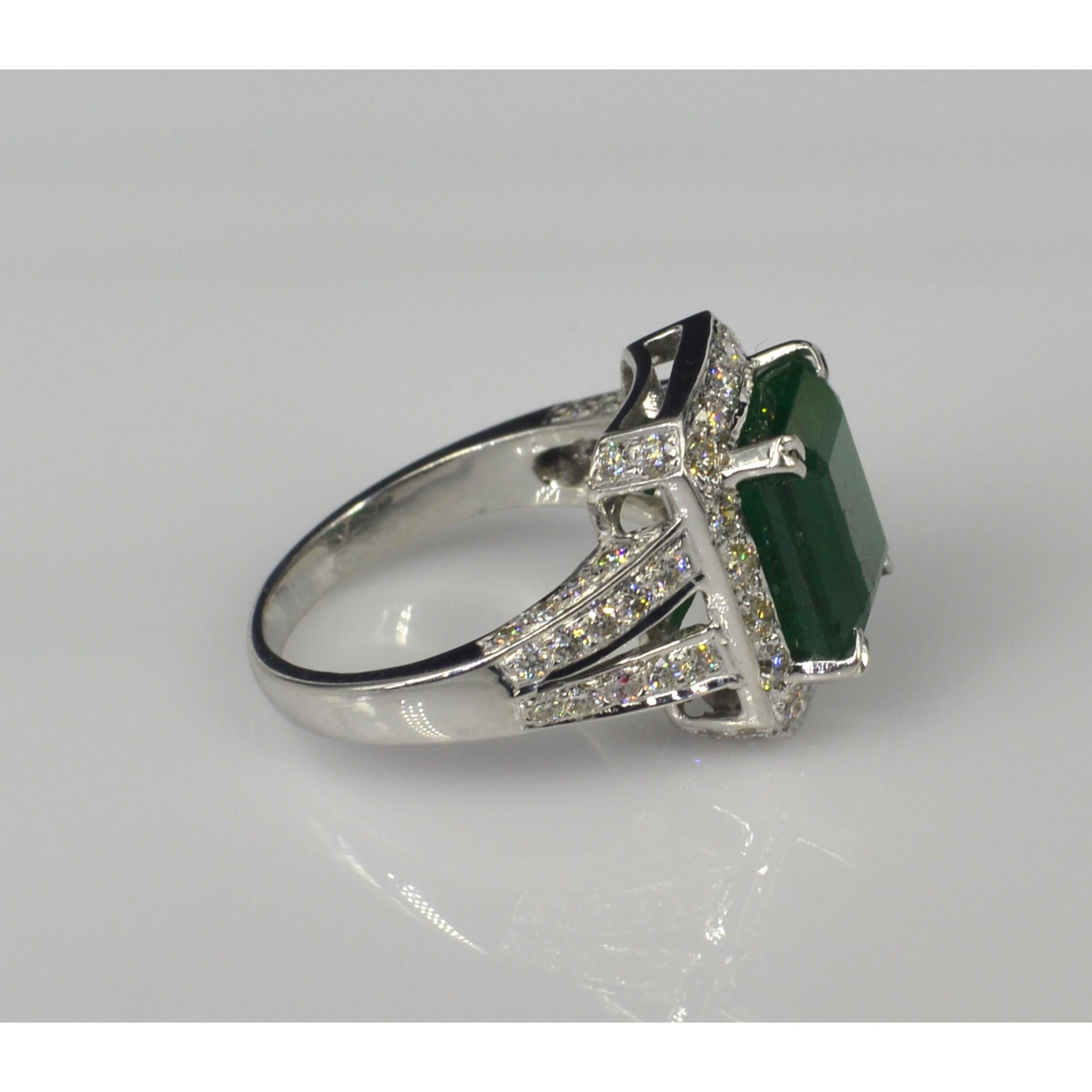 For Sale:  5 Carat Emerald Diamond Engagement Ring, Emerald Statement Ring 5