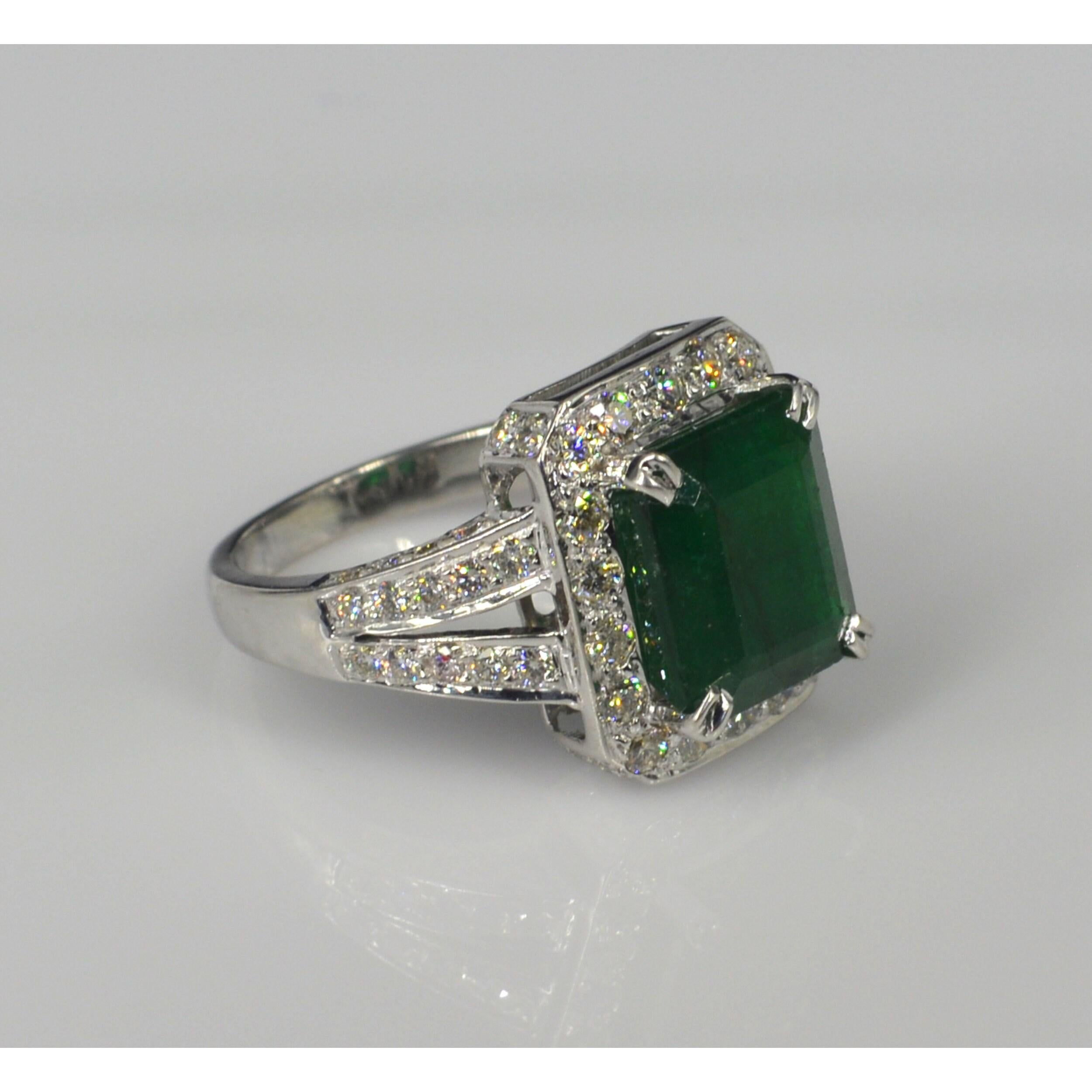 For Sale:  5 Carat Emerald Diamond Engagement Ring, Emerald Statement Ring 6