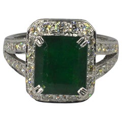 5 Carat Emerald Diamond Engagement Ring, Emerald Statement Ring