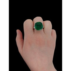 18K Gold 5 CT Natural Emerald and Diamond Antique Art Deco Style Engagement Ring
