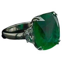 18K Gold 5 CT Natural Emerald and Diamond Antique Art Deco Style Engagement Ring