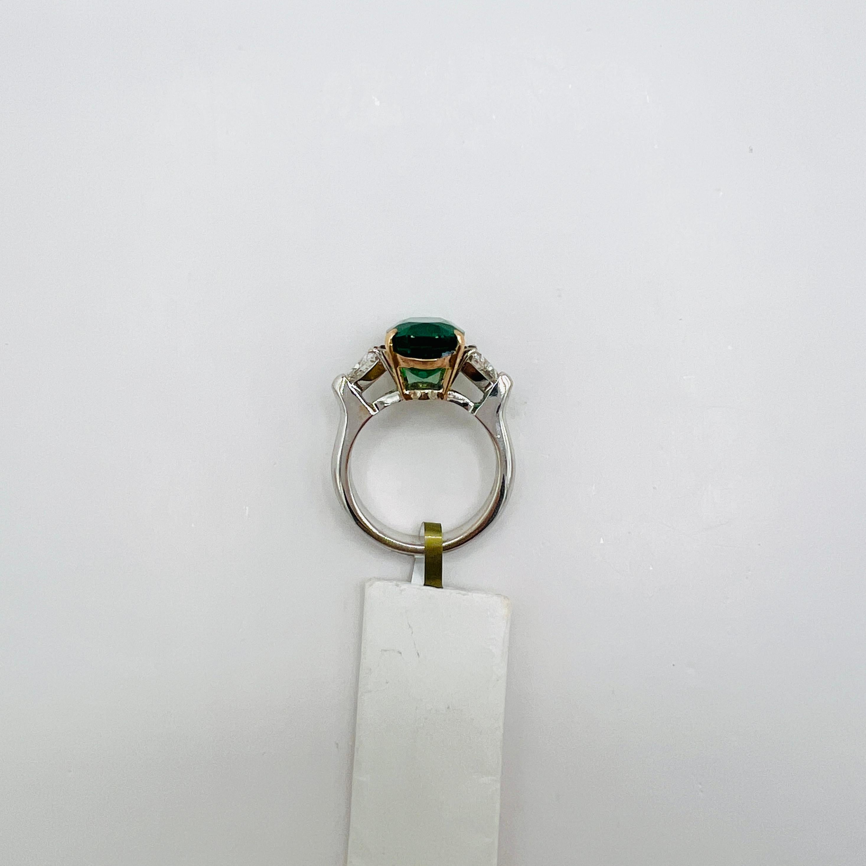 5 Carat Emerald Oval and Diamond Trillion Ring in 18K 2 Tone Gold In New Condition For Sale In Los Angeles, CA