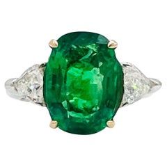 5 Carat Emerald Oval and Diamond Trillion Ring in 18K 2 Tone Gold