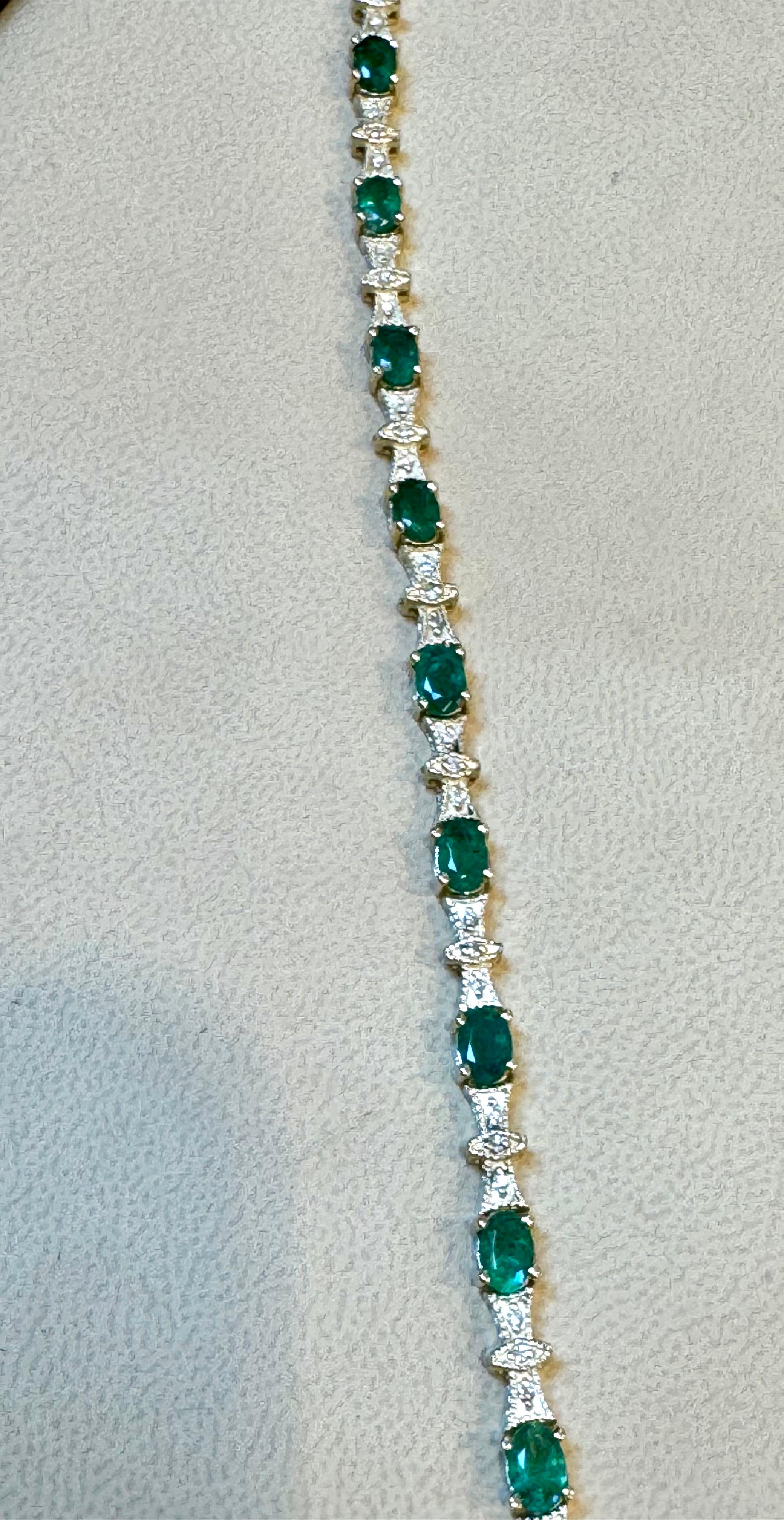 Oval Cut 5 Carat Emerald Tennis Bracelet 14 Karat Yellow Gold, 6.5 Inch For Sale