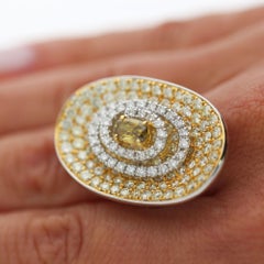 5 Carat Fancy Brown & Yellow Diamond Pave 18K Gold Tilted Shield Ring