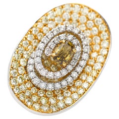 5 Carat Fancy Brown & Yellow Diamond Pave 18K Gold Tilted Shield Ring
