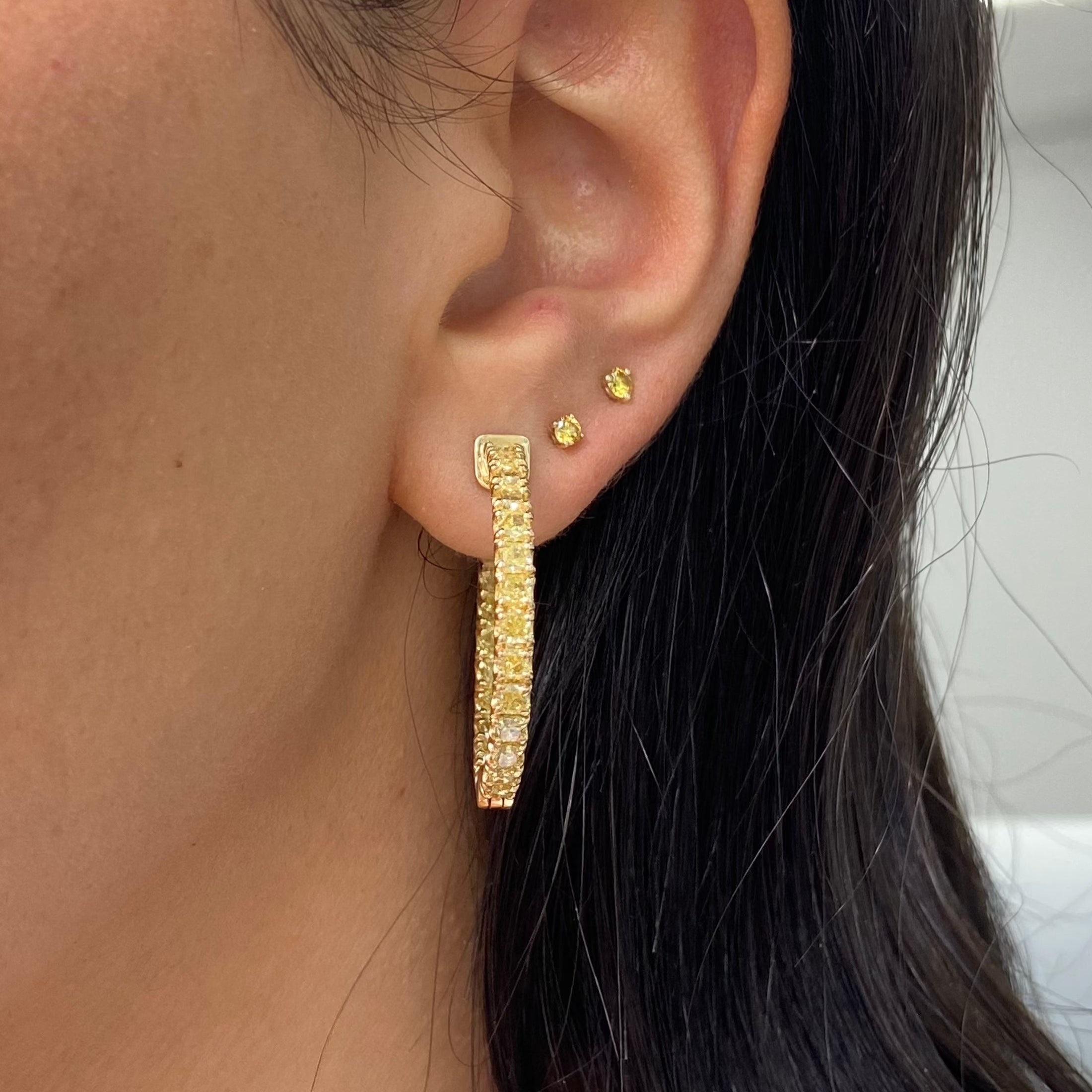 Cushion Cut 5 Carat Fancy Intense Yellow Diamond Hoops