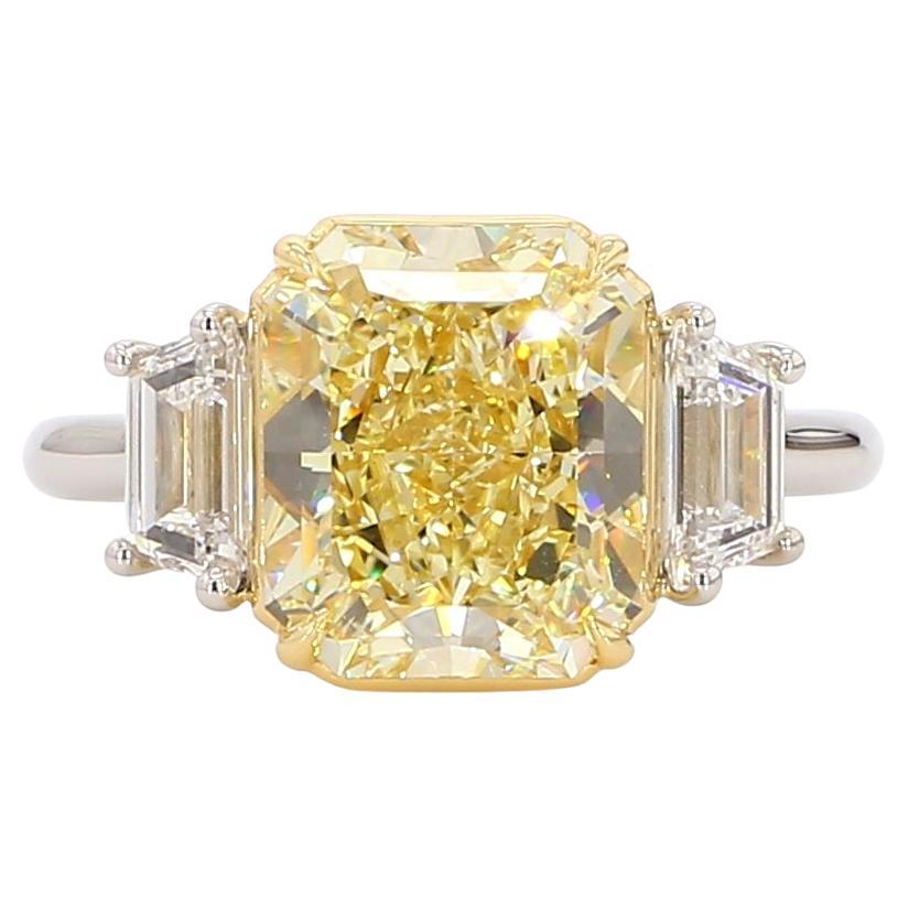 5 Carat Fancy Light Yellow Diamond Three-Stone Engagement Ring, GIA Certified IF For Sale